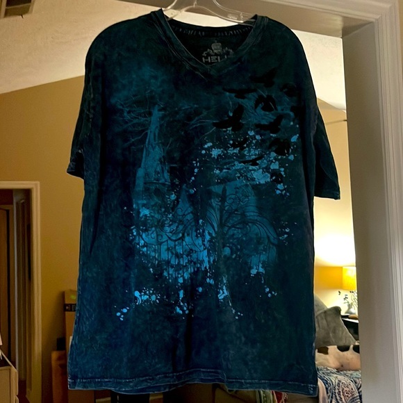 Helix Other - Helix Brand SS v-Neck T Gothic Scene with Dimensional Crows. Mens Large
